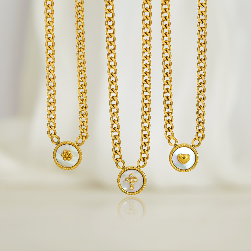 Collier ras de cou rétro géométrique en coquillage et strass_voghion.com