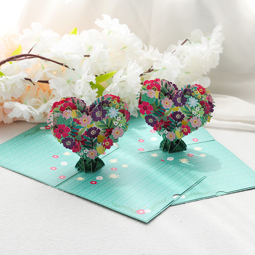 Valentine's Day three-dimensional greeting card, love wreath, paper carving, gratitude blessing message card, flower shop card, creative confession gift