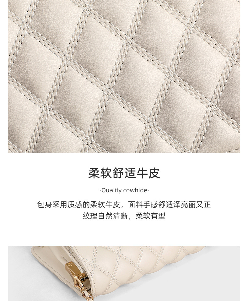 Túi đeo chéo nữ da thật phong cách Chanel dây xích — Trắng be (viney), Màu trắng gạo (phiên bản công khai) chi tiết 12