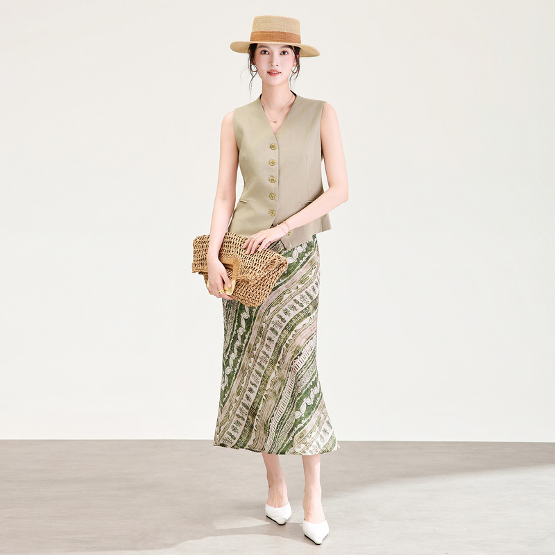 2611309-Nanyou High-Quality Light Luxury Fashion Old Money Style Suit Vest Printed Skirt Set for Women Summer Style 2611309-Nanyou High-Quality Light Luxury Fashion Old Money Style Suit Vest Printed Skirt Set for Women Summer Style