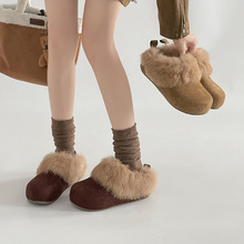 毛毛棉包头拖鞋女冬季新款2025厚底勃肯鞋加绒保暖懒人鞋冬季新款