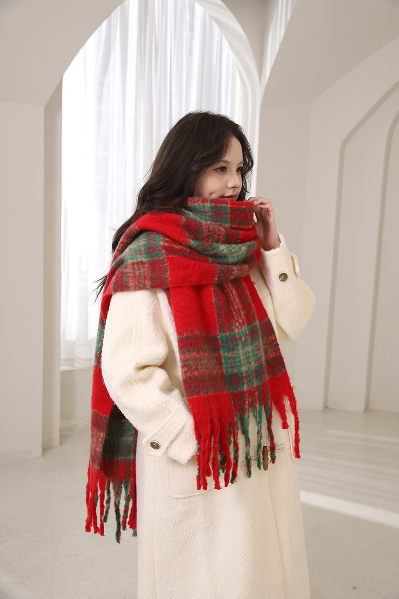 Maillard brown cashmere women's winter high-end tassel mohair thickened scarf for students' new style_voghion.com