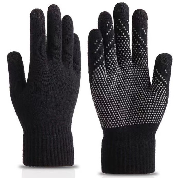 Touchscreen Glove for Men - Winter Driving Anti-Slip Work Labor Rubber Dot Student Knitted Wool Touch Winter Fleece Warmth