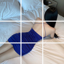 时尚网红大露背褶皱紧身包臀裙细肩带吊带连衣裙8341蓝交叉露背裙