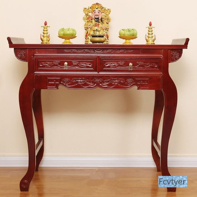 Xibo Buddhist Altar Table for Offering, God of Wealth Altar Table, Household Chinese-Style Buddhist Altar, Small Solid Wood Buddha Statue