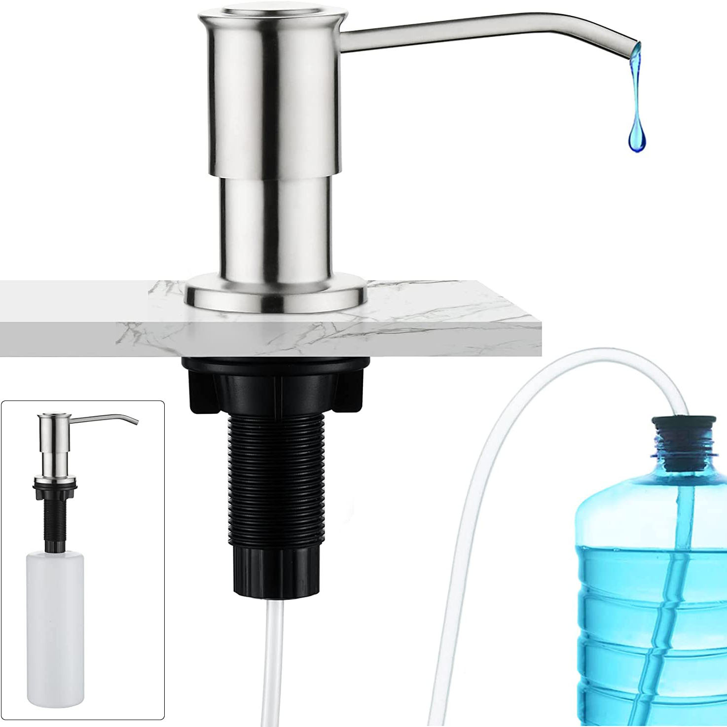 跨境304不锈钢厨房水槽按压式500ml容器1.2m硅胶管soapdispenser