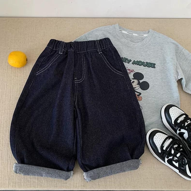 Primavera y otoño pantalones para niños coreanos, jeans para niños, pantalones casuales para niños, pantalones de piernas anchas para niños