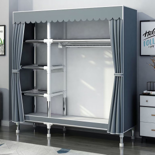 Wardrobe for Home Bedroom Simple Assembly Rental Room Cloth Wardrobe Thickened and Reinforced Full Steel Frame 2024 New Model