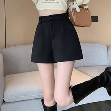 2025秋冬大码胖mm黑色毛呢短裤女高腰外穿A字阔脚裤休闲打底靴裤