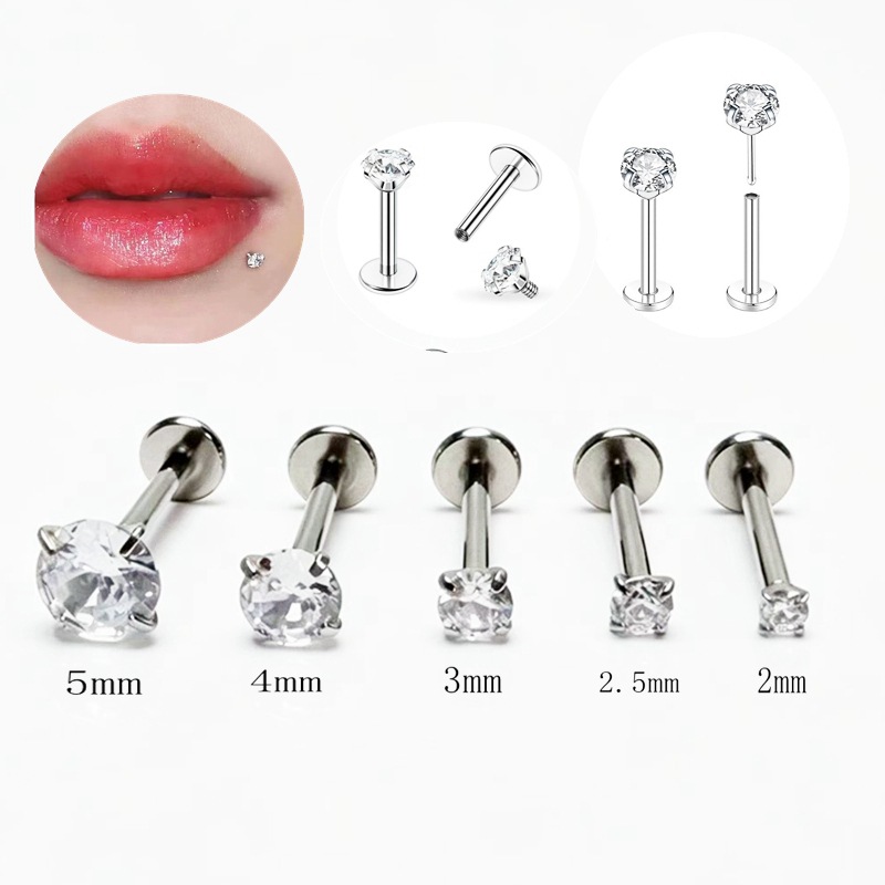 3-6mm Stainless Steel Piercing Jewelry Zircon Medical Internal Lip Studs Plug-In Lip Studs Body Piercing Factory Wholesale
