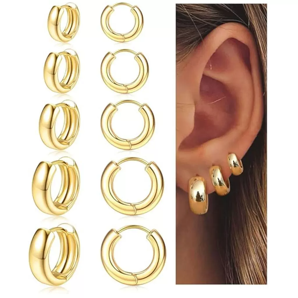 亚马逊热销不锈钢时尚耳环高级感大耳圈女轻奢圆形耳饰耳环套装