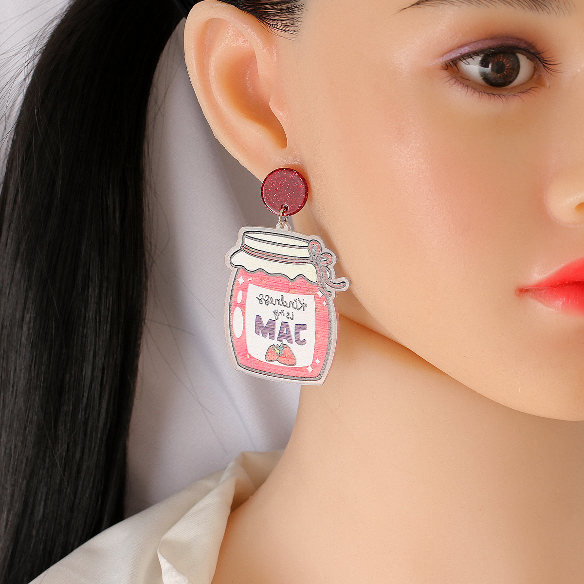 Geometric Pink Jam Canned Pendant Earrings display picture 2