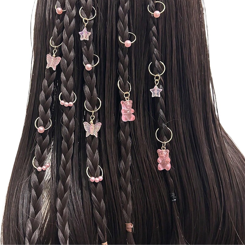 14 Pieces of Bear Dreadlock Hair Rings Xiyin Temu Fully Managed Shein Independent Station European and American Fresh and Sweet Style Bangs