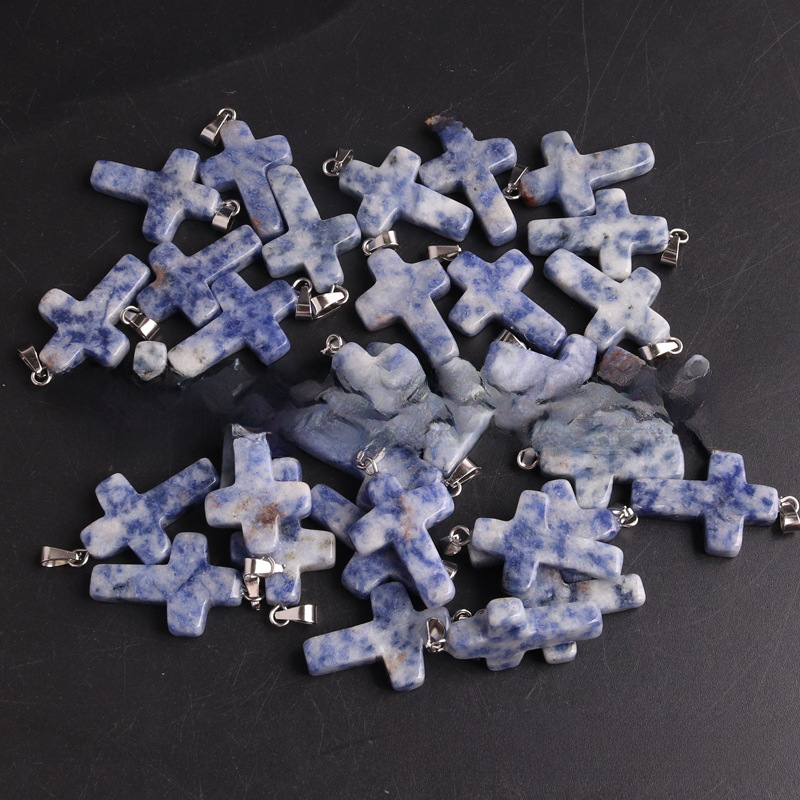 TIKTOK 국경 보석 액세서리 에 대한 25X18MM 크리스탈 마노 자연석 크로스 목걸이 펜던트