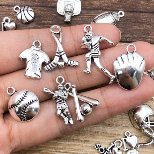 1 New Antique Silver Alloy Sports Series Simulation Basketball Baseball Pendant Necklace Accessory DIY Decorative Accessories
