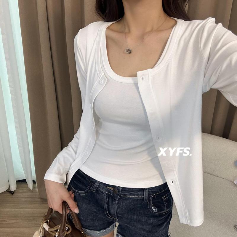 2025早秋新款背心+外套长袖单排扣圆领女包袖防晒短女装外搭气质|undefined