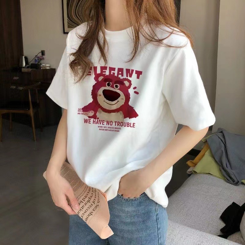 正肩纯棉短袖t恤女夏季薄款年新款宽松白色t桖显瘦半袖上衣潮|undefined