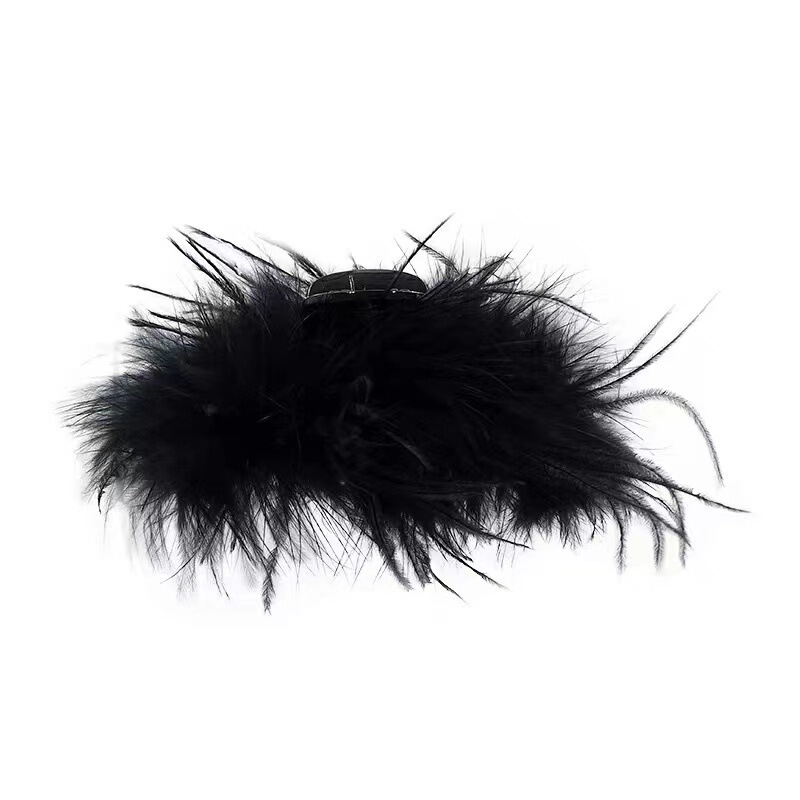 黒の高級ダチョウのヘアクリップ、ヘアボール、ヘアアクセサリー、大きな羽根のヘアクリップ、髪のボリューム、サメクリップ|undefined