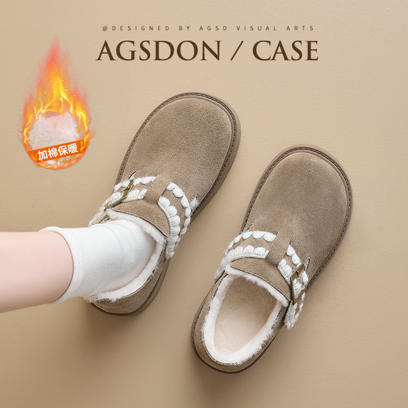 Augu Shi Deng grueso fondo de terciopelo Bocken zapatos de mujer 2025 nuevo invierno todo incluido botas de nieve bajas botas de algodón