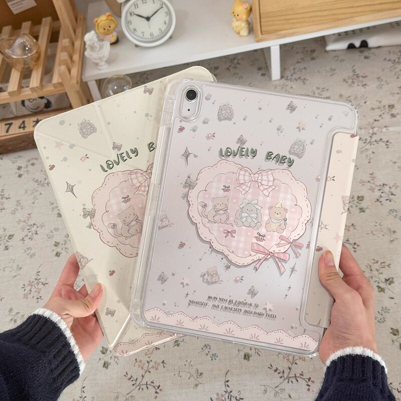 Retro Sweetheart Y-Fold iPad Mini7 Tablet Pro 11inch A16 Protective Case 10/9/8 Generation Air6/5 Protective Case
