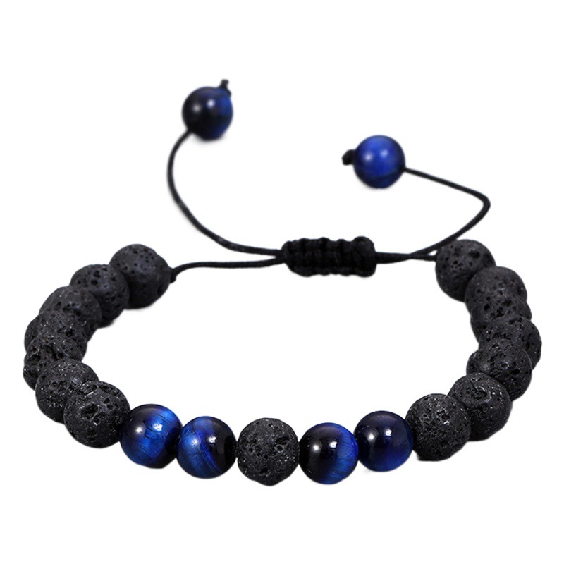 Cruz-frontera estación independiente piedra volcánica Ojo de Tigre Azul Piedra tejida pulsera DIY hombres de Europa y América nueva pulsera de 8mm