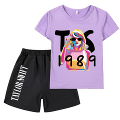 歐美泰勒·斯威夫特Taylor Swift印花兒童套裝男女童短袖T恤+短褲