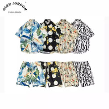 大码沙滩短裤花色衬衫套装男宽松情侣速干搭配夏季短袖衬衫两件套