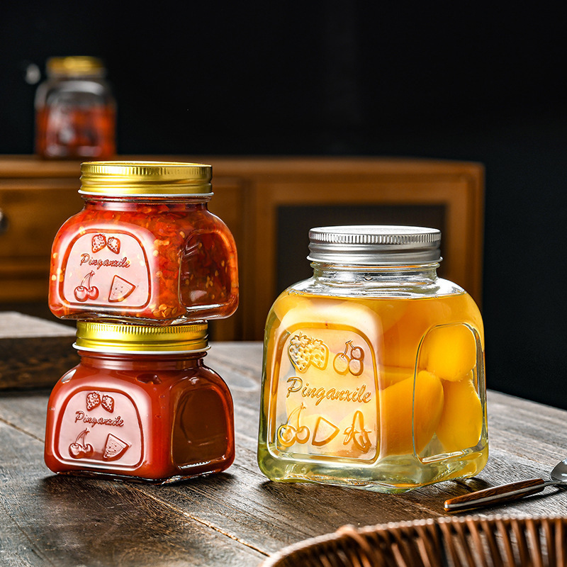 亚马逊带盖燕麦杯500ml梅森罐玻璃密封瓶果酱罐头瓶子食品储物罐