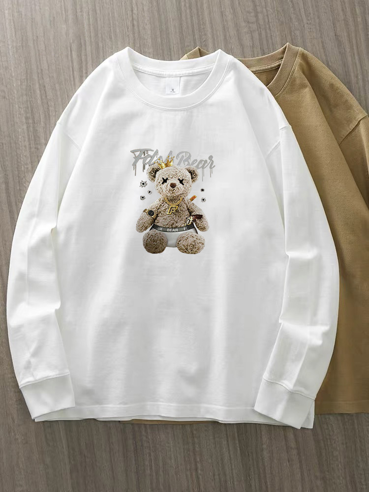 230g 100% algodón de alta gama camiseta de mujer de manga larga primavera y otoño nuevo estilo coreano camiseta de cuello redondo para mujeres