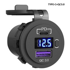 国境を越えた新製品車載携帯電話充電器pd + qc3.0改造車充電帯電圧表示スイッチ付き車充電