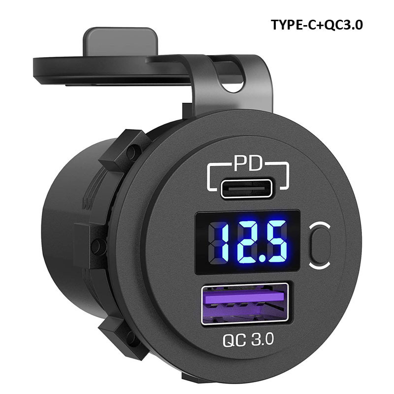 Cross-border new car mobile phone charger PD+QC3.0 modified car charger with voltage display and switch car charger