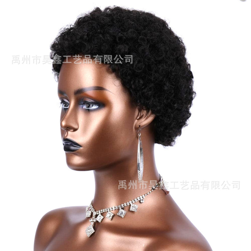 外贸非洲小卷全机制短发假发Jerry Curly Human Hair仿真黑人欧美|undefined