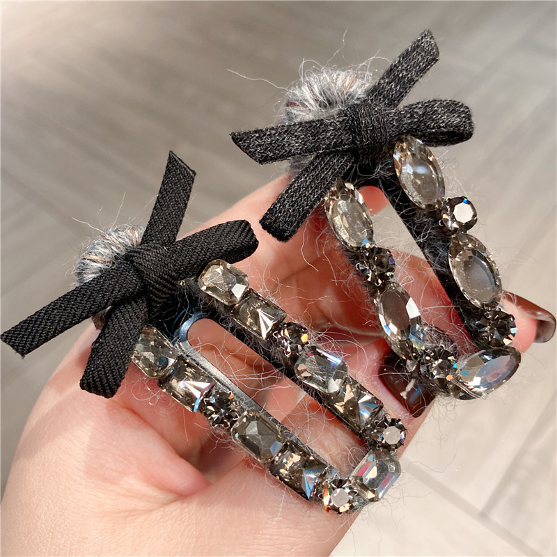 Korean Ins Autumn and Winter New Wool Hairpin Plush Hairpin Shiny Rhinestone Hair Accessories Women's Side Bangs Clip Headwear