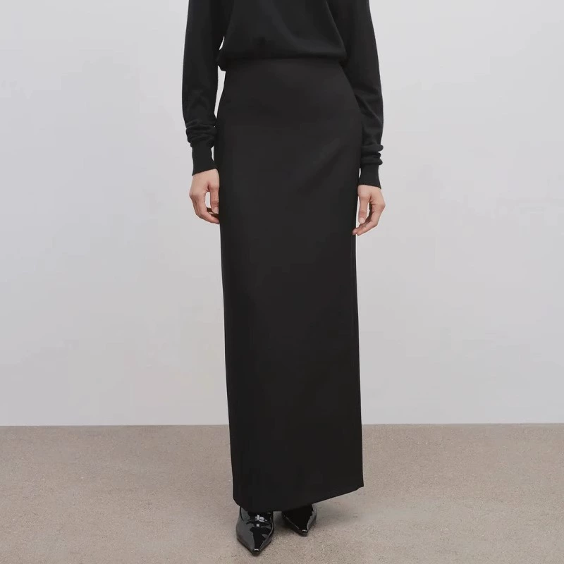 Юбка-миди женская, весна-осень 2025, новая, высокая талия, прямая, черная, стройнящая, в стиле нормкор, облегающая, длинная.