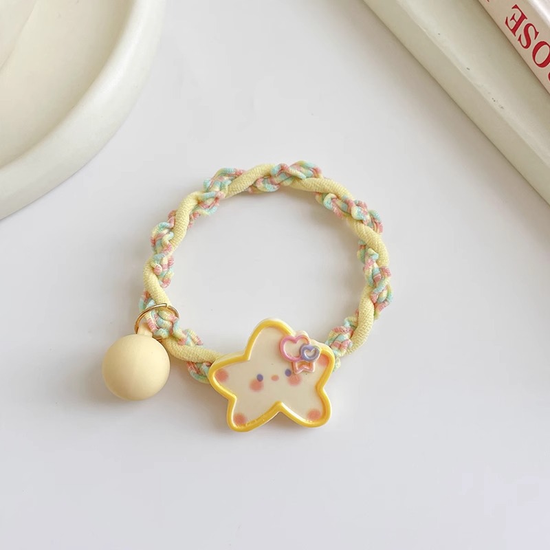 Linda cuerda de pelo de estrella de cinco puntas amarilla frente femenina flechazos pelo roto clip de pico de pato tocado banda de goma duradera elástica alta