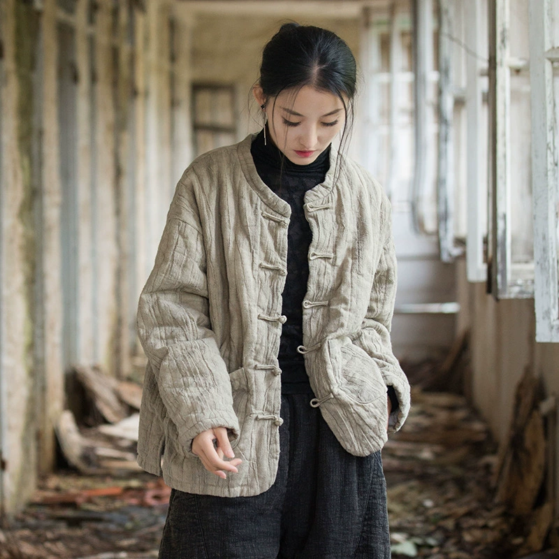 25 новых зимних женских изделий: стеганая теплая хлопковая куртка из рами с эффектом тай-дай, улучшенное и индивидуализированное женское короткое хлопковое пальто.