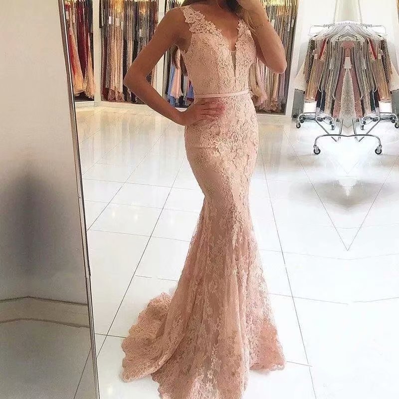 El Comercio exterior europeo y americano Amazon AliExpress desea el vestido de noche de las mujeres con cuello en V sexy fishtail que adelgaza el vestido