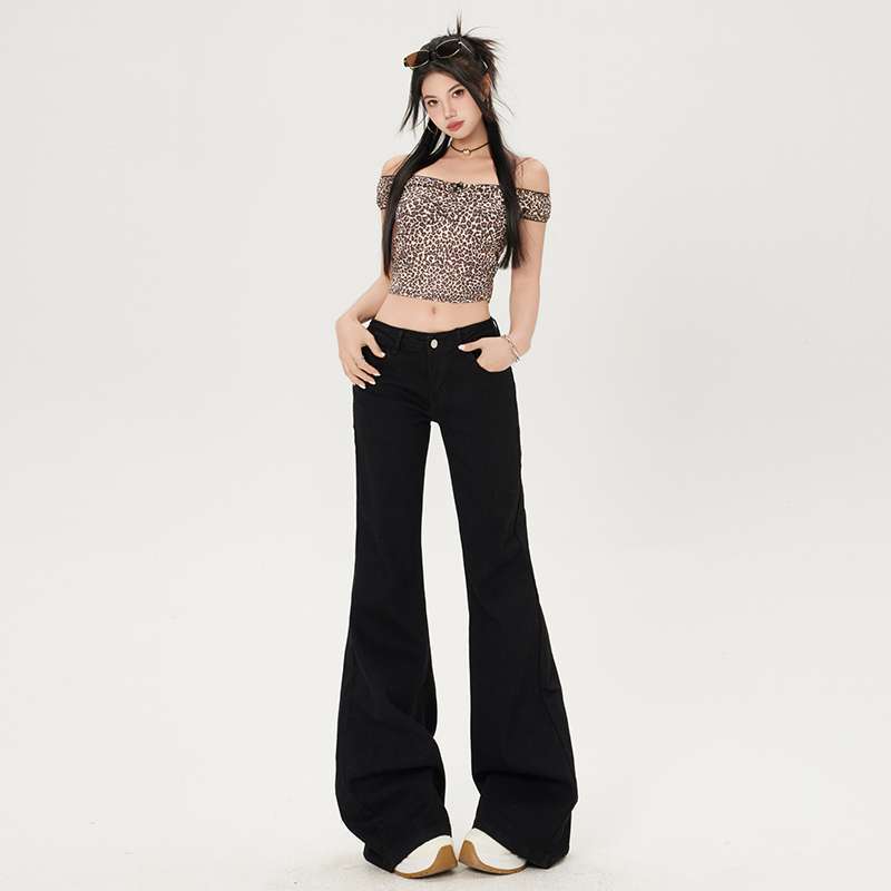 Wholesale Two-Color Hot Girl American Low-Waist Bootcut Jeans for Women Spring and Summer Slim Stretch Straight Bell-Bottom Pants Wholesale Two-Color Hot Girl American Low-Waist Bootcut Jeans for Women Spring and Summer Slim Stretch Straight Bell-Bottom Pants