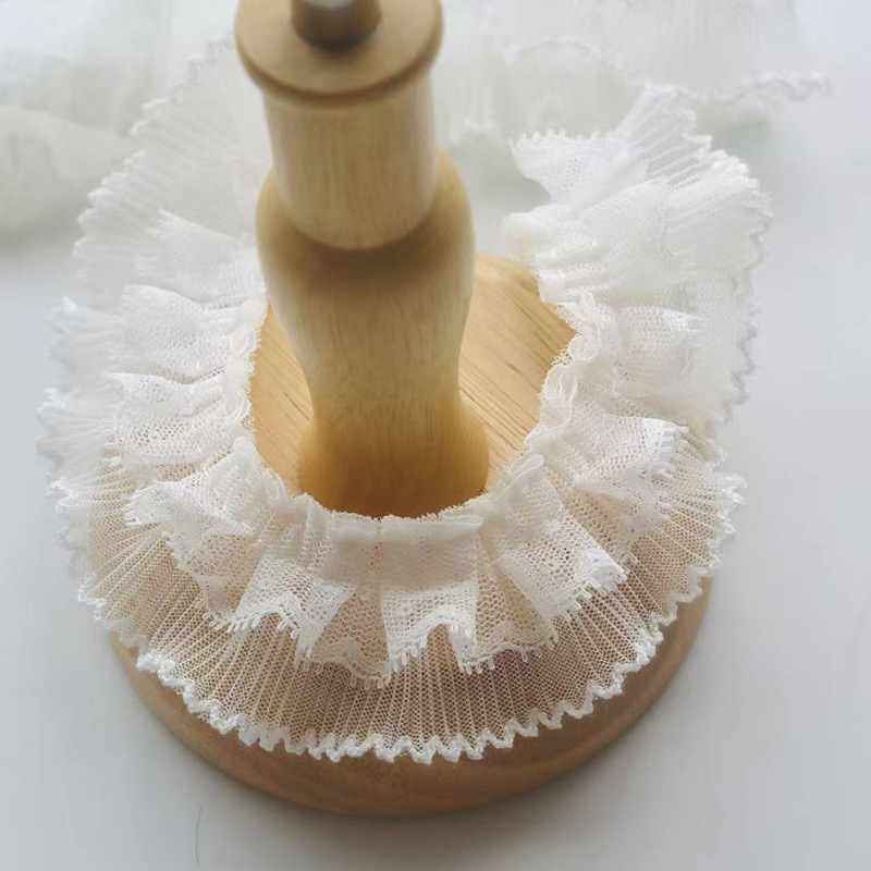 迷你双层网纱蕾丝狗牙边皱褶花边DIY手工娃衣装饰服装花边辅料4cm|undefined