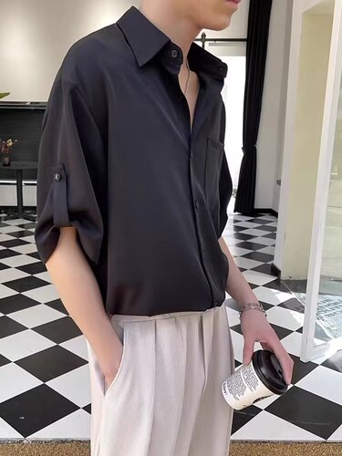 Shirts, men's short-sleeved, Korean fashionable men's seven-quarter sleeve shirt, light mature style, handsome, summer ice silk top