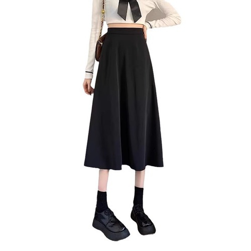 Women's Autumn/Winter Medium-Length High-Waist Slimming A-Line Skirt Black Petite Girl Large Swing Umbrella Skirt