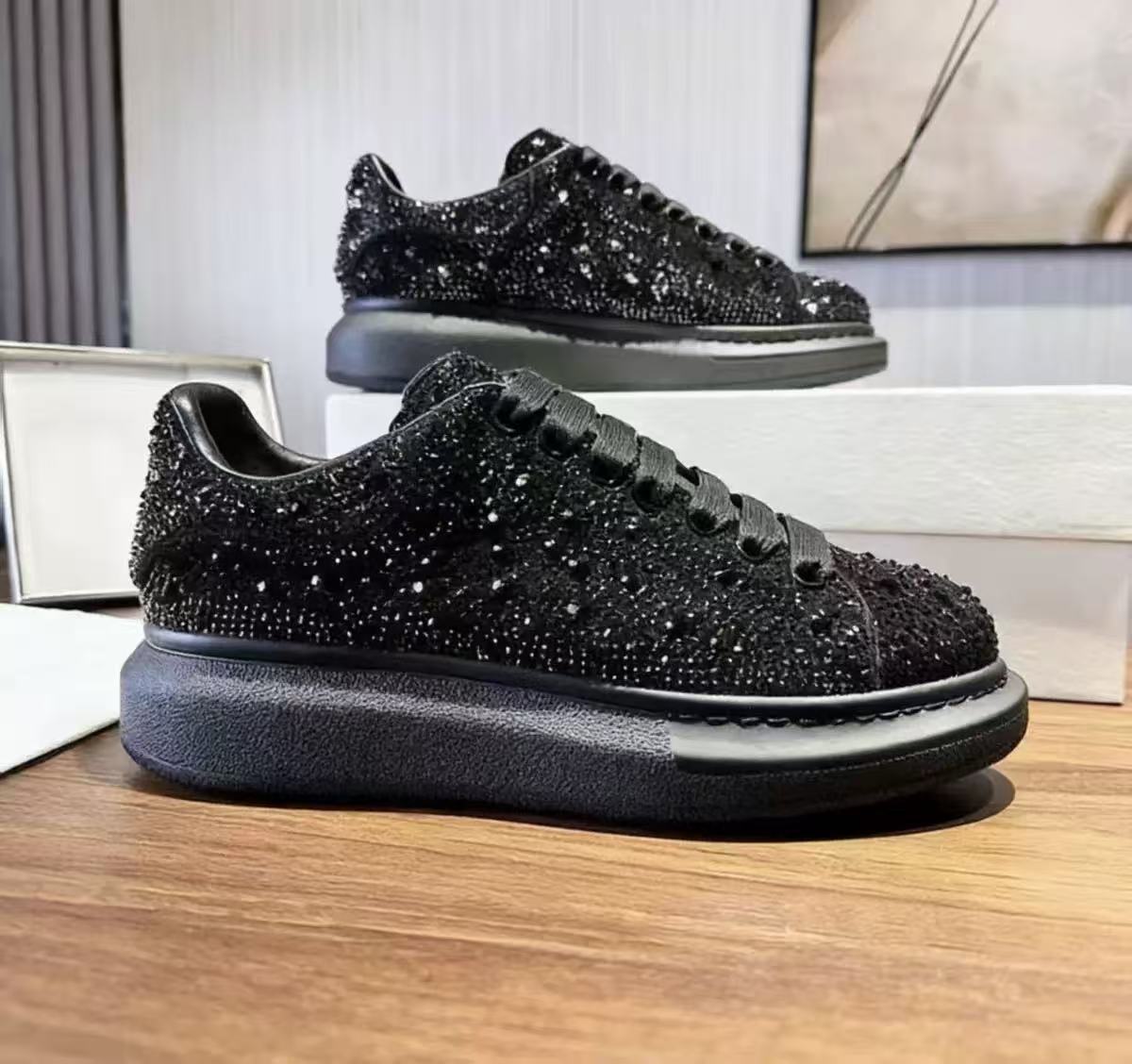 Alexander McQueen Oversized Leather Crystal Embellished Low Black