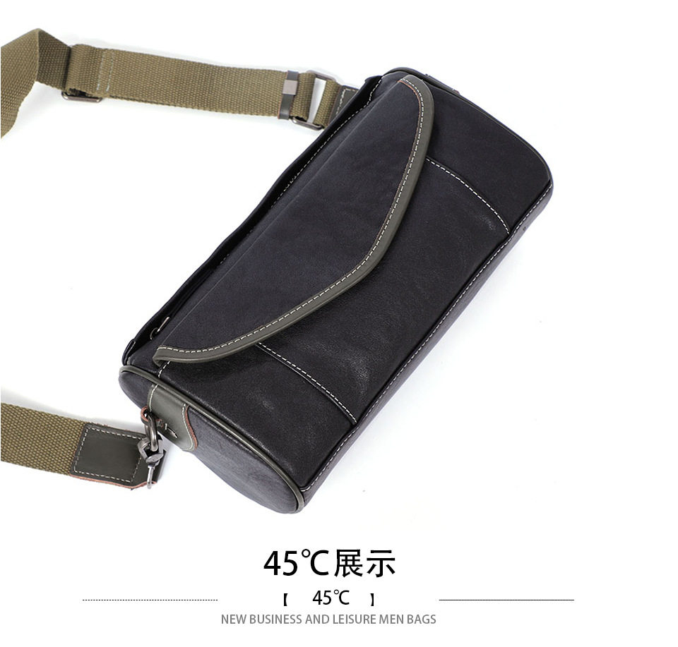 Túi đeo chéo nam da bò thật thuộc da thực vật, túi nhỏ đeo vai cá tính 29×11×17 cm — Dây đeo vai màu đen, Dây đeo vai đơn màu xanh lá cây, Dây đeo vai màu đen và xanh lá cây chi tiết 11