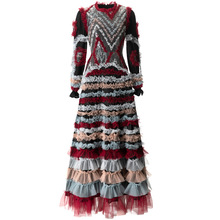 佳妮重工亮片刺绣多彩拼接公主荷叶边蓬蓬礼服连衣裙欧美女冬2025