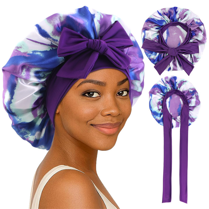 Cross-Border Supply Tie-Dye Ribbon Satin Nightcap, Strap Nightcap, Knotted Hair Protection Cap Jdb-408J-3 Cross-Border Supply Tie-Dye Ribbon Satin Nightcap, Strap Nightcap, Knotted Hair Protection Cap Jdb-408J-3