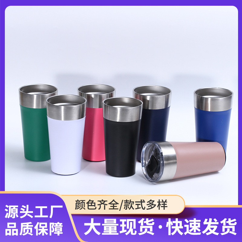 Nuevo 20oz taza de café de acero inoxidable cubierta transparente bebida directa taza de coche portátil de doble capa de vacío taza de café del coche