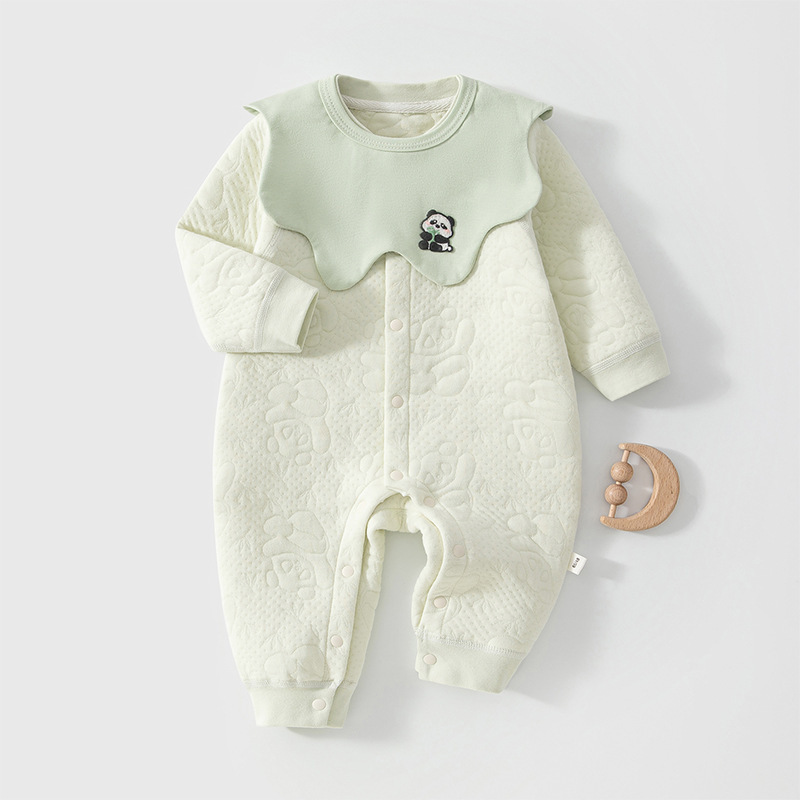 A Grade Fabric Newborn Baby Romper Spring Autumn Winter Three Layer Warm Baby Clothes detachable Bib Romper