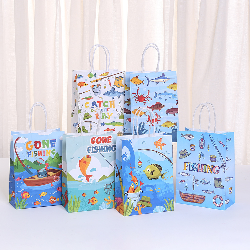 卡通小鱼印花手提袋ins动物伴手礼包装袋节日派对零食糖果礼品袋