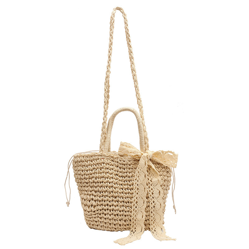 Fresh And Natural Women's Handbag New Korean Version Silk Scarf Shoulder Straw Holiday Style Beach Woven Bag_voghion.com