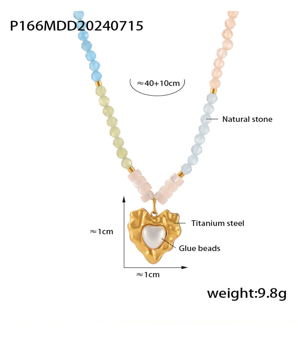 13g Weight Lobster Trigger Clasp Closure Clasp Closure Type Classic Style Geometric Heart Shape Natural Stone Titanium Steel Beaded Chain Pendant Necklace In Bulk